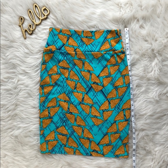 LuLaRoe Cassie Skirt -Geometric Teal & Orange SZ S - Picture 3 of 5
